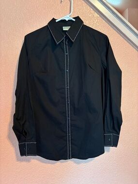 St. John's Bay Black Button-Down Shirt with White Contrast Stitching